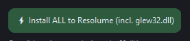FFGL Plugins — Click "Install ALL to Resolume (incl. glew32.dll)"